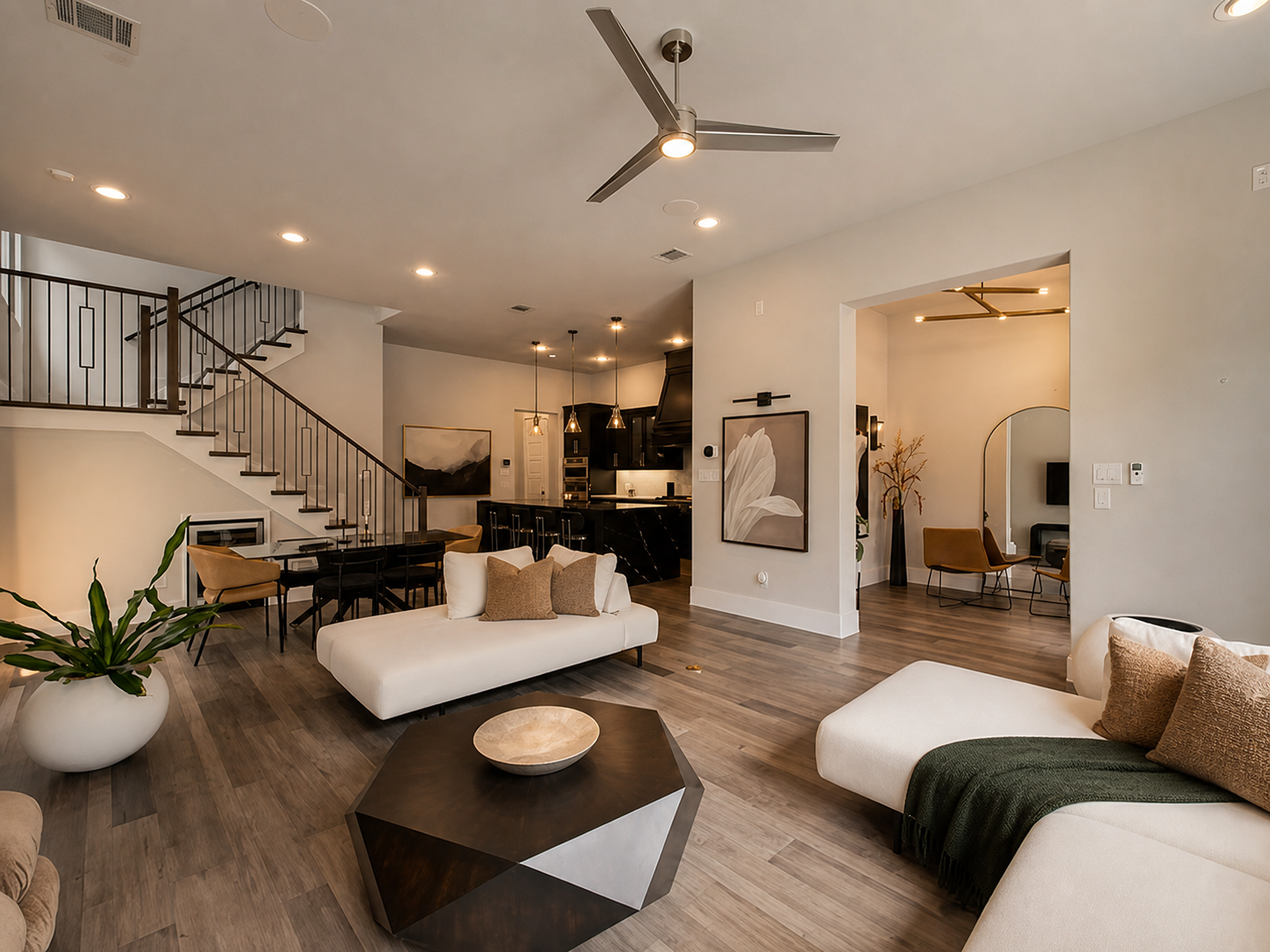 Open living and dining space at the Merit Lane residence